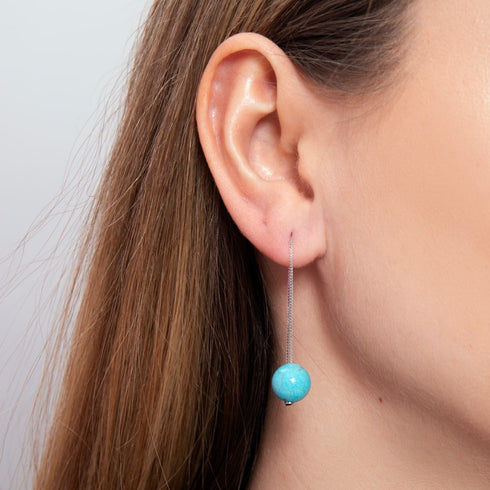 Turquoise | .925 Sterling Silver | Chain Drop Threader Gemstone Earrings